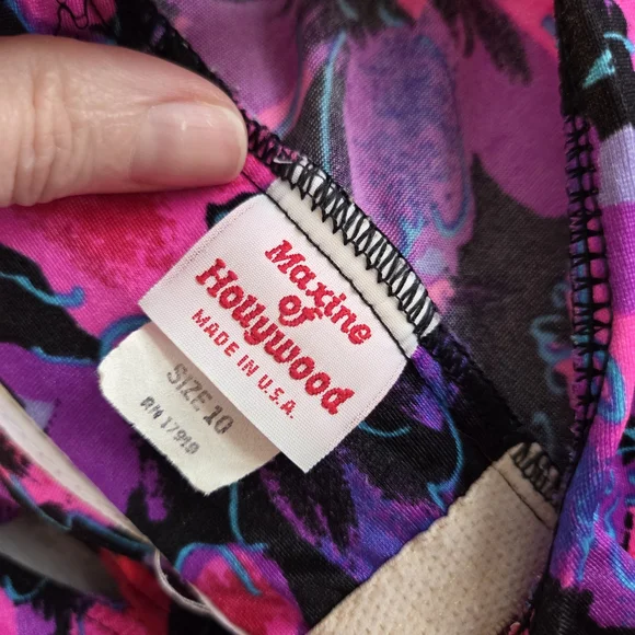 Maxine of Hollywood Black One-Piece with Pink & Purple Floral Print - Picture 4 of 8